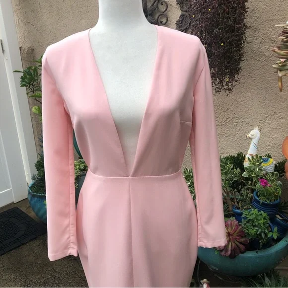 House Of CB Dominique Pink Deep Plunge Bodycon MIDI Dress Medium - Picture 6 of 16